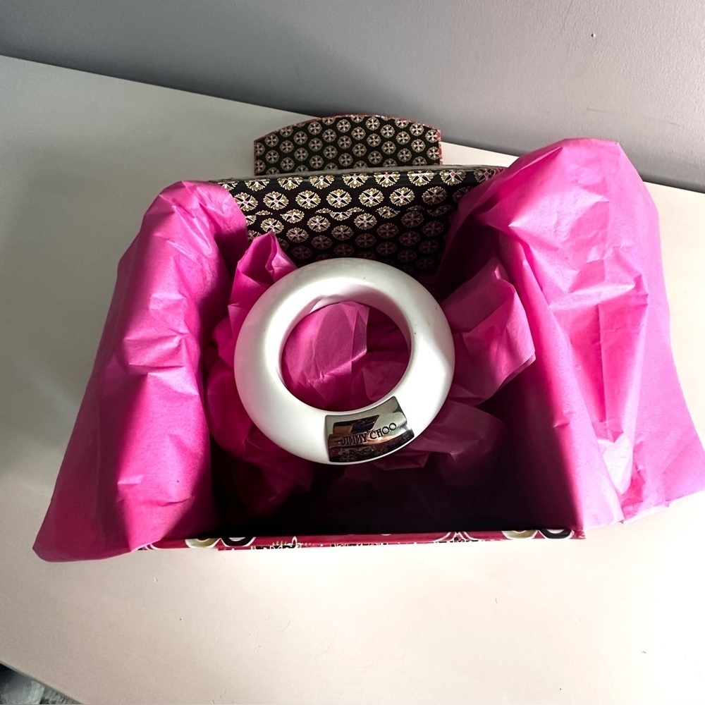 Jimmy Choo RARE bracelet white china with Jimmy Choo plaque EUC